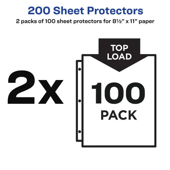 Avery Semi-Clear Standard Weight Sheet Protectors for 3 Ring Binders, Top Load, 2 Packs, 200 Page Protectors Total (46021) {4}