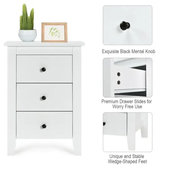 2 pcs Nightstand End Beside Table Drawers White {5}