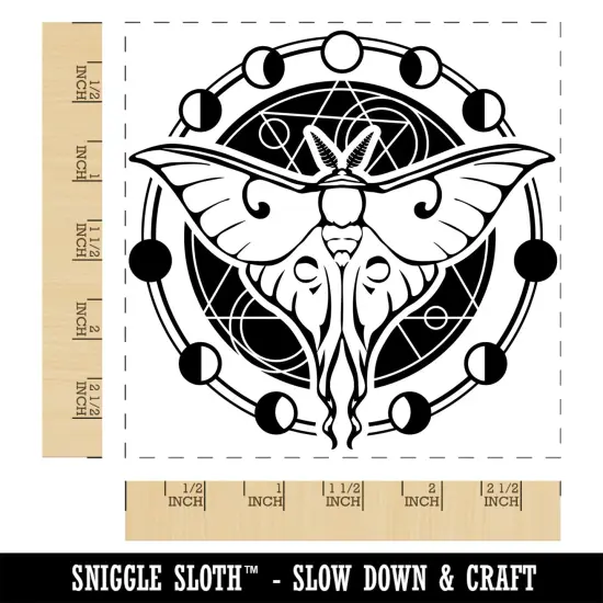 Lunar Moth Moon Phases Waning Waxing Crescent Square Rubber Stamp for Stamping Crafting {1}