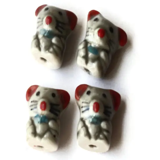 Gray and Pink Porcelain Mouse Beads {2}