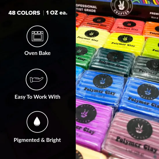 Oven Bake Polymer Clay Set 48 Colors Modeling Clay Sculpting and Starter Bake Clay Kit Baking and Colored Professional Molding Bulk Packs for Making Jewelry, Beads, Earrings, Molds & More {2}