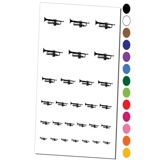 Trumpet Music Instrument Silhouette Temporary Tattoo Water Resistant Fake Body Art Set Collection Dark Blue {1}