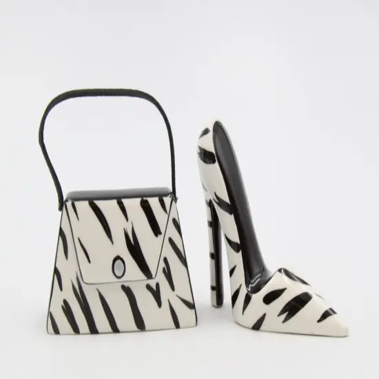 Ceramic Zebra Print Heels and Purse Salt and Pepper, Gift for Her, Gift for Mom, Gift for Friend or Coworker, Kitchen Décor {4}
