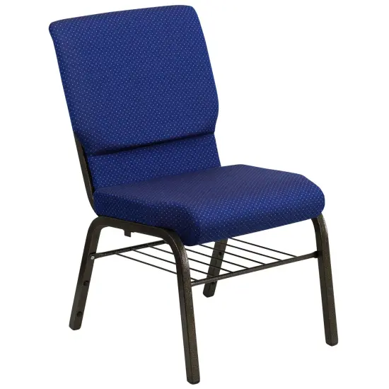 Emma and Oliver Auditorium Chair - 19" Seat - Book Rack NavyBlueFab/GoldVein {2}
