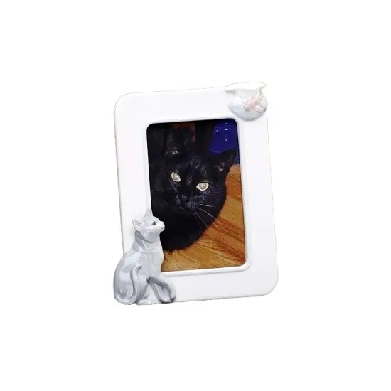 Roman Cat with Fish Bowl Porcelain Picture Frame - for 4" x 6" Photo White {4}
