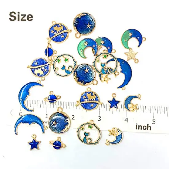 24 Pieces Assorted Gold Plated Enamel Cat Moon Star Celestial Charm Pendant DIY for Earrings Necklace Bracelet Jewelry Making and Crafting {3}