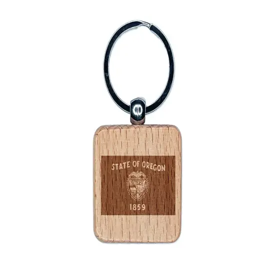 Oregon State Flag Engraved Wood Square Keychain Tag Charm {1}
