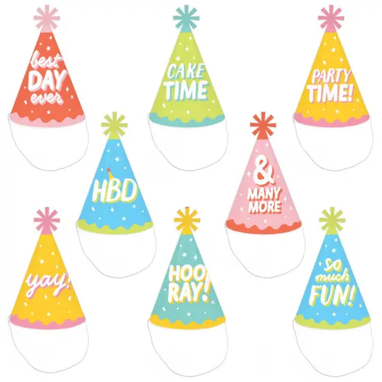 Big Dot of Happiness Party Time - Cone Happy Birthday Party Hats for Kids and Adults - Set of 8 (Standard Size) {1}