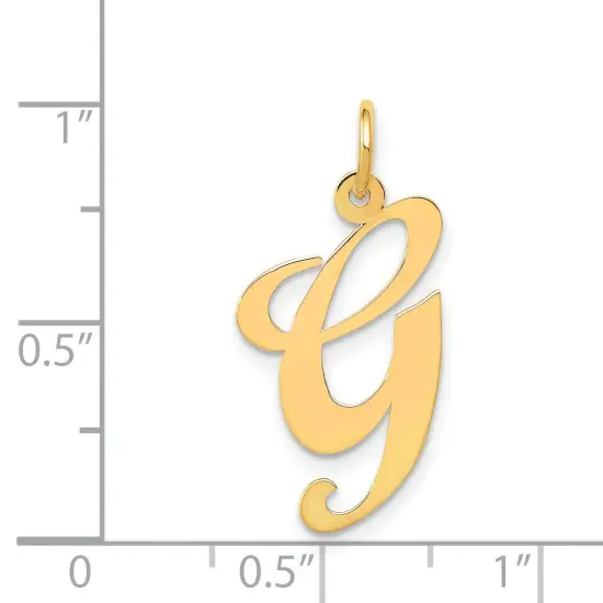 14K Yellow Gold Large Fancy Script Initial G Charm Jewerly 22mm x 17mm {4}