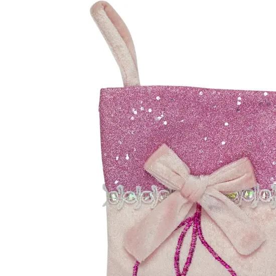 Northlight 14" Pink and Silver Ballerina Shoes Christmas Stocking with Glitter Cuff and Bow {4}