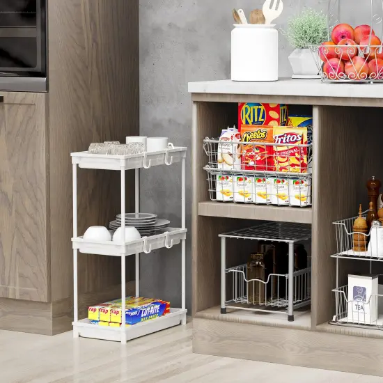 Standard 3-Tier Slim Rolling Storage Cart, White {3}