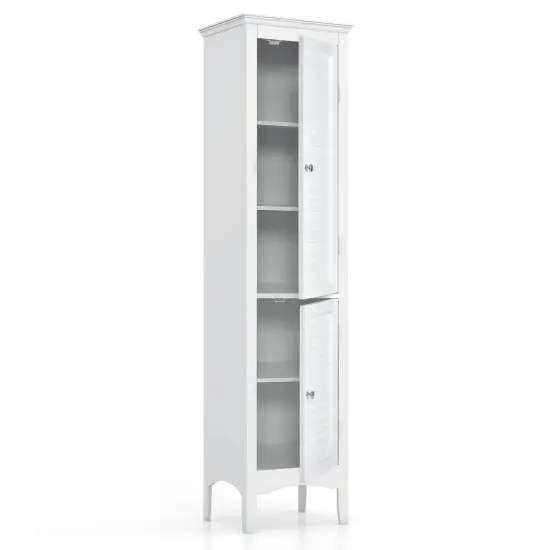 Tall Bathroom Floor Cabinet with Shutter Doors and Adjustable Shelf-White {4}