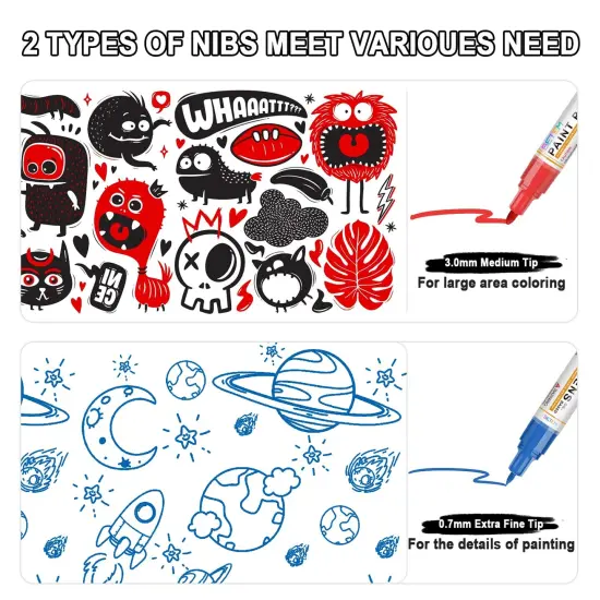 Betem Oil Based Paint Markers, Dual Tip Paint Pens(0.7mm & 3mm), Gold Silver Permanent Paint Marker Pen, Waterproof, Quick Dry, for Fabric, Rock Painting, Wood, Plastic, Metal, Canvas (2Red2Blue) {4}