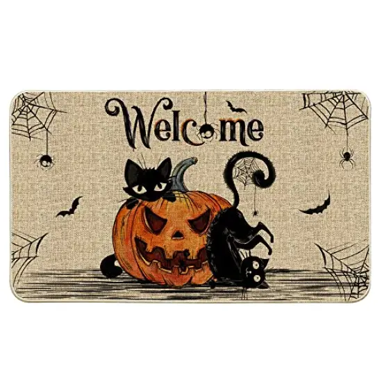 Hexagram Halloween Door Mats 17x29 Inch, Welcome Mats Outdoor, Halloween Cat Farmhouse Decor,Halloween Doormats for Front Door Decorations {1}