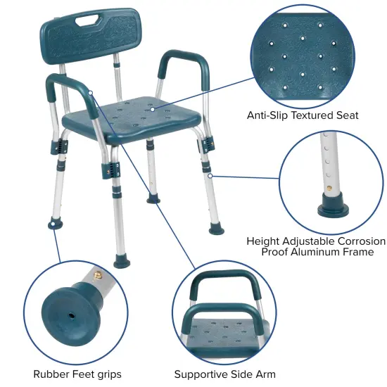 Emma and Oliver 300 Lb. Capacity Quick Release Back & Arm Shower Chair Navy {2}