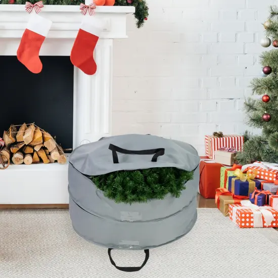 Northlight 30" Gray Multi-Seasonal Double Wreath Storage Bag {3}