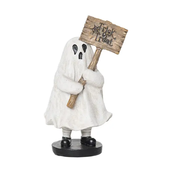 4.5" Kid Ghost Holding Trick-or-Treat Sign Halloween Figurine Decoration {1}