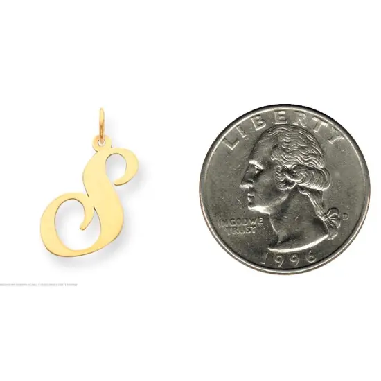 14K Yellow Gold Large Fancy Script Initial S Charm Jewerly 22mm x 17mm {2}