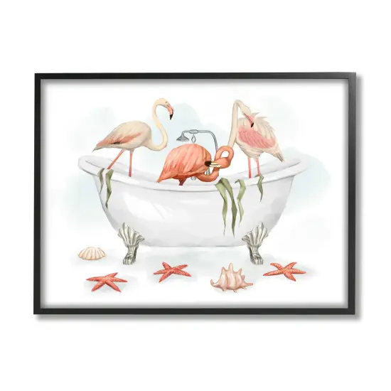 Stupell Industries Flamingo Trio in Nautical Tub Framed Giclee Art Gray Frame {7}