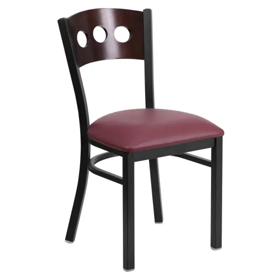 Emma and Oliver Decorative 3 Circle Back Metal Restaurant Dining Chair Walnut/BlackVY/Black {6}