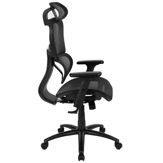 Emma and Oliver Ergonomic Mesh Office Chair-Synchro-Tilt, Headrest, Adjustable Pivot Arms Black {5}