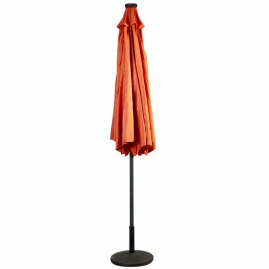 10 Feet Patio Solar Umbrella With Crank And Led Lights Orange {3}