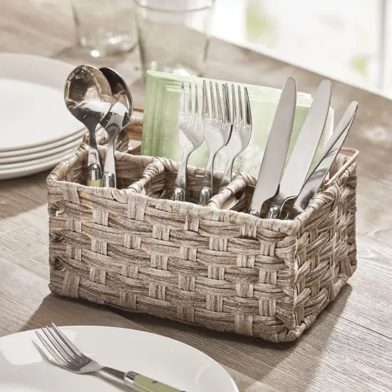 mDesign Plastic Woven Divided Cutlery Storage Organizer Caddy Tote {2}