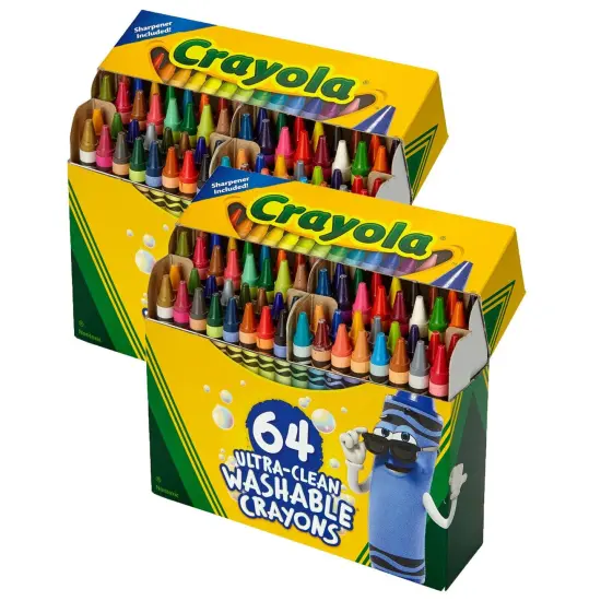 Ultra-Clean Washable Crayons, Regular Size, 64 Per Pack, 2 Packs {1}