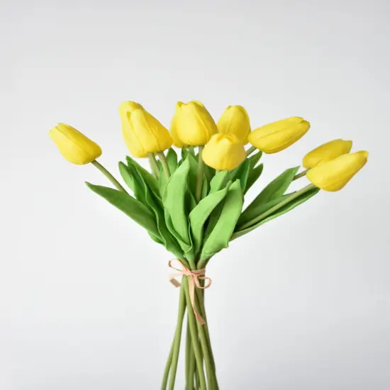 13.5" Faux Real Touch Yellow Tulip Bundle : 12 Stems {1}