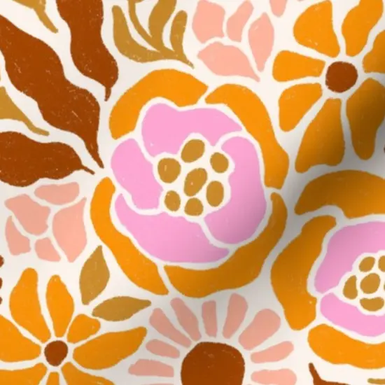 Various Fabrics by the Yard or Fat Quarter Botanical Funky Vintage Retro Rose Orange 60'S 70'S Large Scale Tropical Custom Printed Fabric by Spoonflower {7}