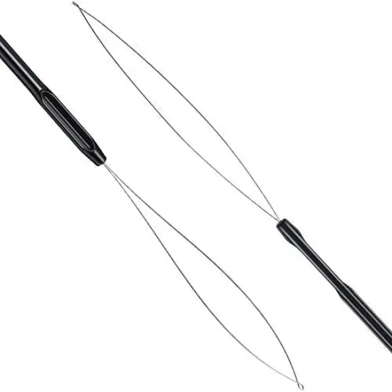 10 Pieces Hair Extension Loop Needle Threader Pulling Hook Tool and Bead Device Tool Black Loop Threader for Hair or Feather Extensions (Black) {6}