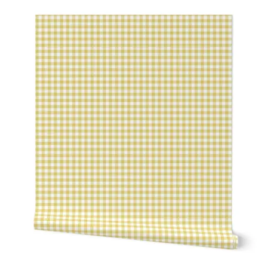 Peel & Stick Wallpaper 2FT Wide Dark Yellow Gingham Cottagecore Checkered Country Farmhouse Spring Summer Vintage Medium Scale Custom Removable Wallpaper by Spoonflower {7}
