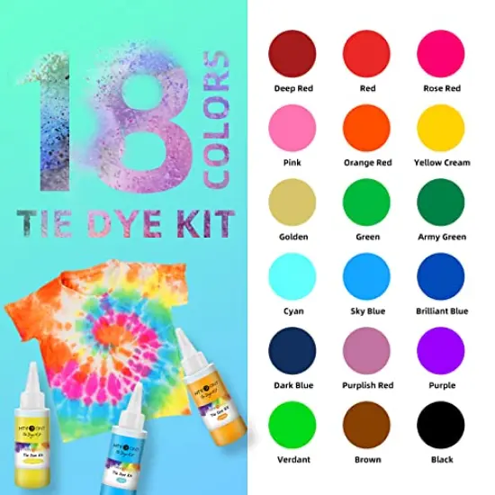 Tie Dye Kit for Kids and Adults - 18 Colors 80ML Pre-Filled Bottles Permanent Non-Toxic Tye Dye Kits for Clothing T-Shirt Fabric Textile Craft Party Handmade Project(Just Add Water) {5}