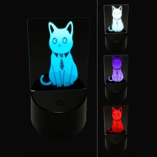 Business Cat with Tie 3D Illusion LED Night Light Sign Nightstand Desk Lamp {1}
