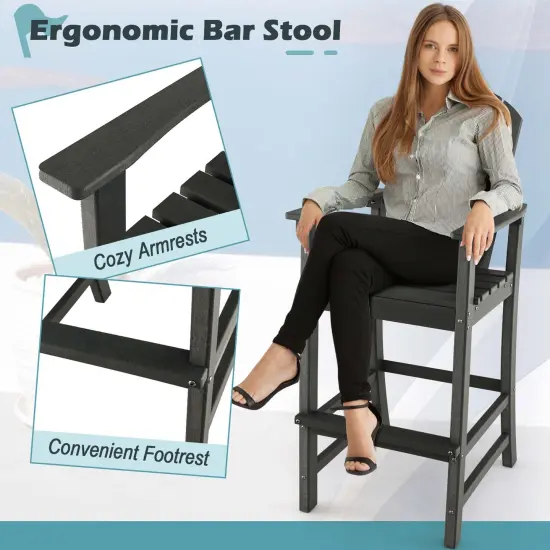 Costway Outdoor HDPE Bar Height Stool Patio Tall Chair Armrest Footrest All Weather Navy/Turquoise/Grey/Black {6}