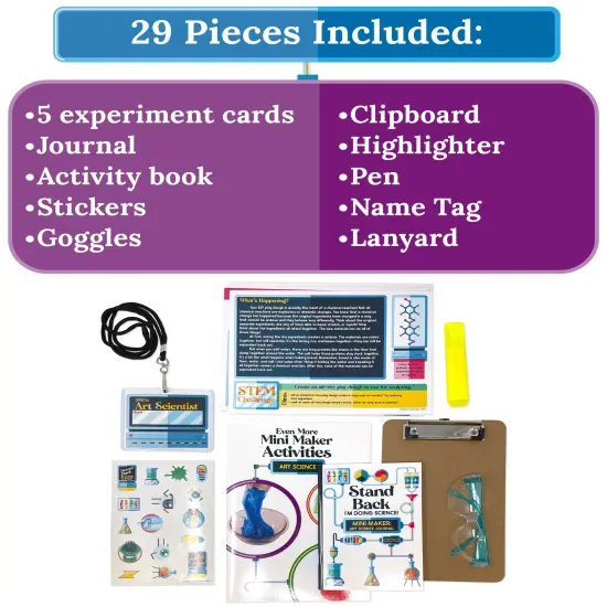 Carson Dellosa 29pc Mini Maker Art Science Kit, Crafts, Tiny Experiments, Stickers, Activity Book, Mini Journal, Name Tag, and More School Supplies, STEM Activities for Kids Grade 2 and Up {3}