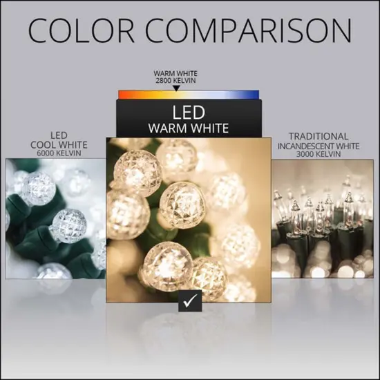 70 Warm White G12 LED String Lights, Green Wire, 4" Spacing {5}