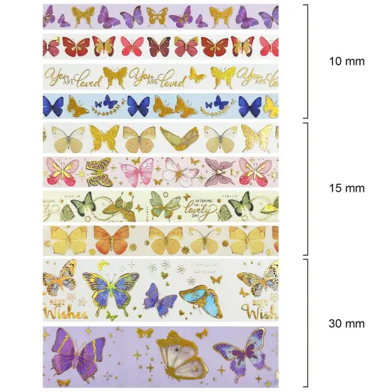 Wrapables Decorative Gold Foil Washi Tape Box Set for Arts & Crafts, Scrapbooking, Stationery, Diary (10 Rolls) Butterflies {2}