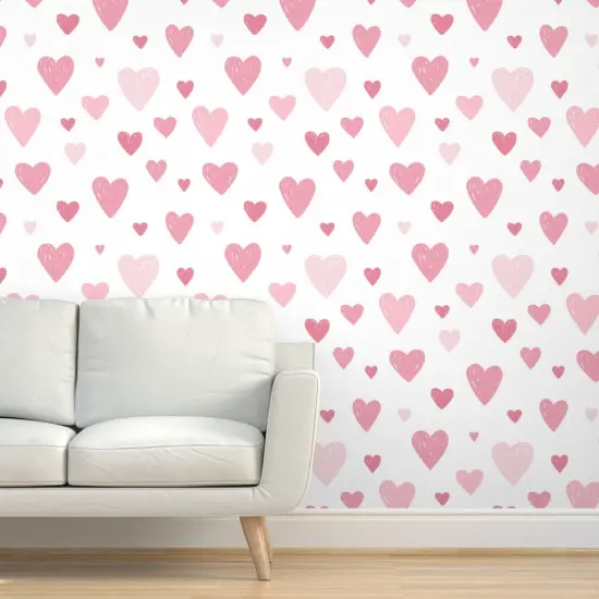 Pre-Pasted Wallpaper 2FT Wide Love Heart Pink Pastel Custom Pre-pasted Wallpaper by Spoonflower {5}