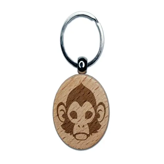 Capuchin Monkey Head Engraved Wood Round Keychain Tag Charm {1}