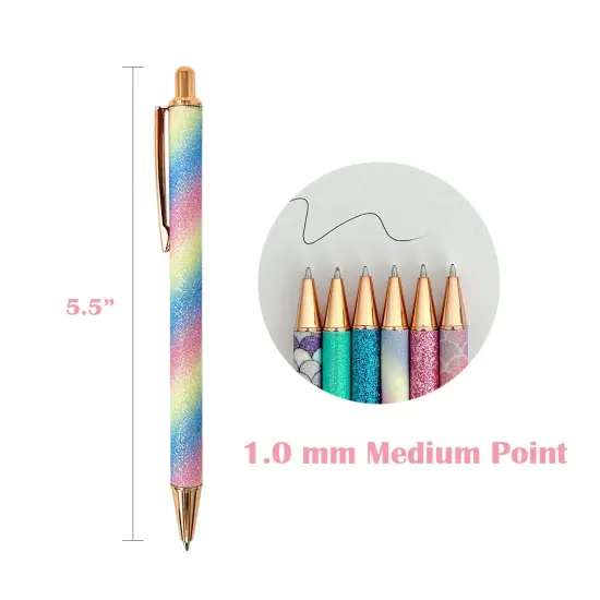 Wrapables Glitter Ballpoint Pens for Women, 1.0mm Medium Point Retractable Metal Pens (Set of 6) {2}