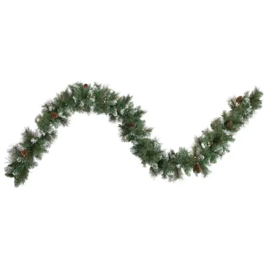 Northlight Real Touch&trade;️ Pre-lit Snow Valley Pine Artificial Christmas Garland - 9' x 10" - Clear Lights Green {1}