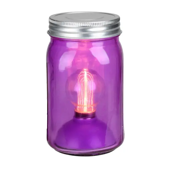Roman LED Edison Bulb Vintage-Style Mason Jar Lantern - Purple - Clear Light - 6.5" {1}
