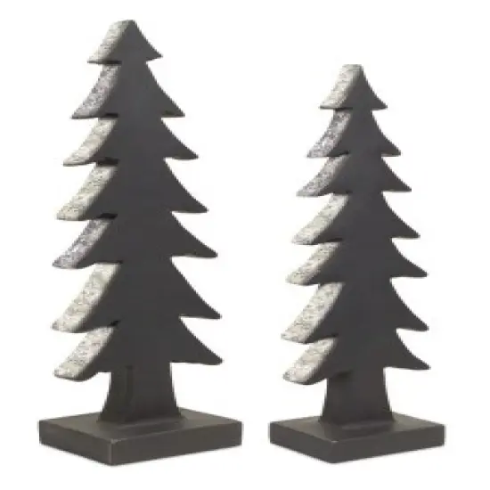 Diva At Home Set of 2 Gray Glitter Edging Christmas Tree Silhouette Tabletop Decor 22" {1}