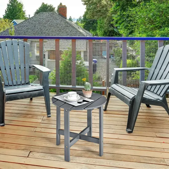 18 Inch Patio Round Side Wooden Slat End Coffee Table for Garden Grey {6}