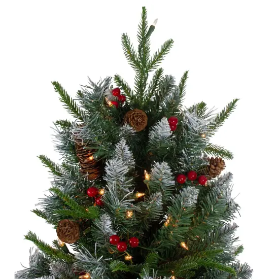 Northlight 7ft Pre-Lit Frosted Mixed Berry Pine Artificial Christmas Tree - Clear Lights Green {5}