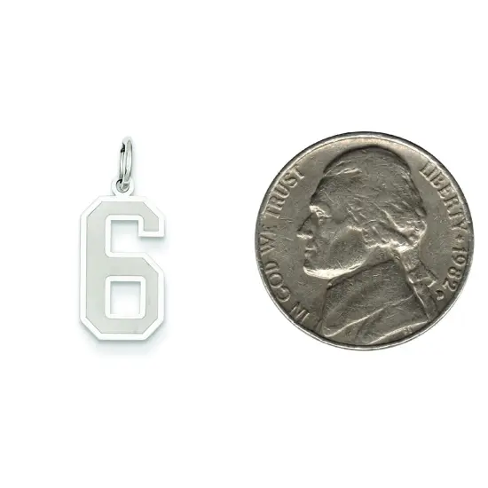 14K White Gold Medium Satin Number 6 Charm Pendant Jewerly 21mm x 8mm {2}