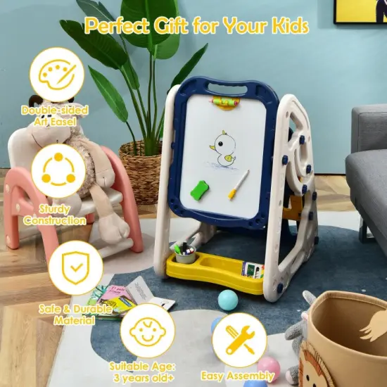 3-in-1 Kids Art Easel Double-Sided Tabletop Easel with Art Accessories Blue {6}