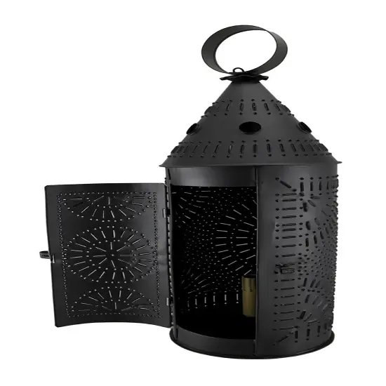 Blackened Finish Perforated Tin Electric Candle Lantern 21 Inch {3}