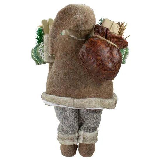 Northlight 18" Standing Santa Christmas Figure Carrying Presents and Skis Brown {6}